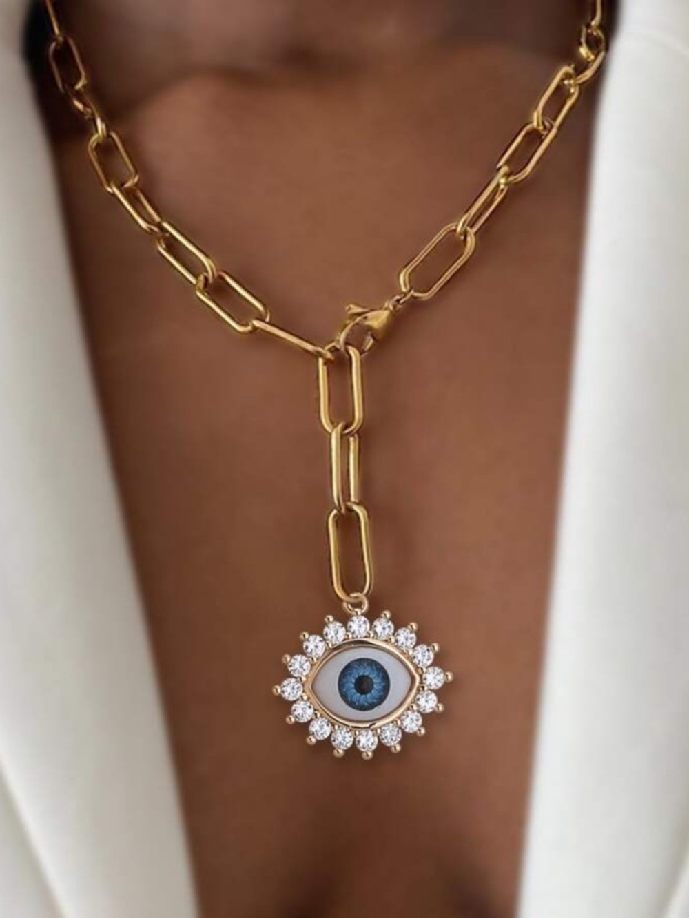 Gold Chain Necklace with Blue Evil Eye Pendant R 383